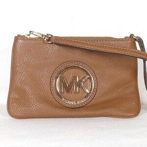 Michael Kors Pebbled Leather Wristlet Purse Brown